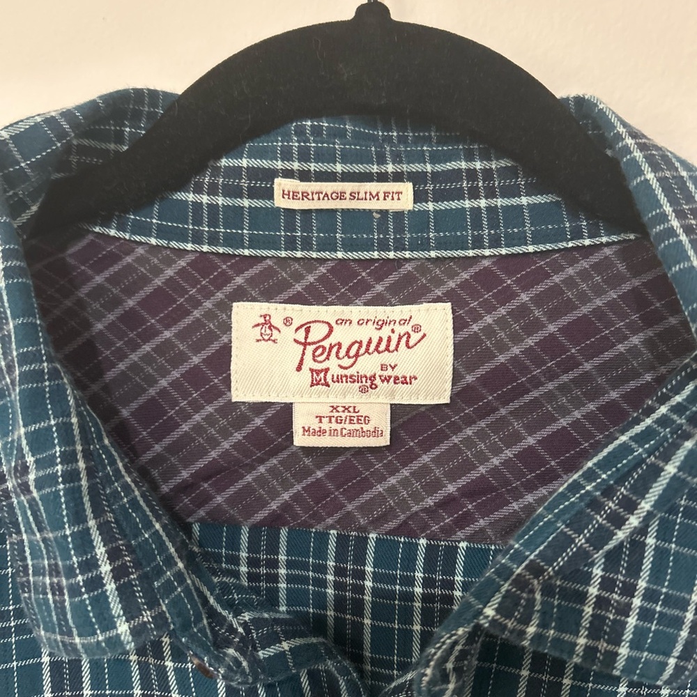 Original Penguin Teal Checkered Button Down Shirt